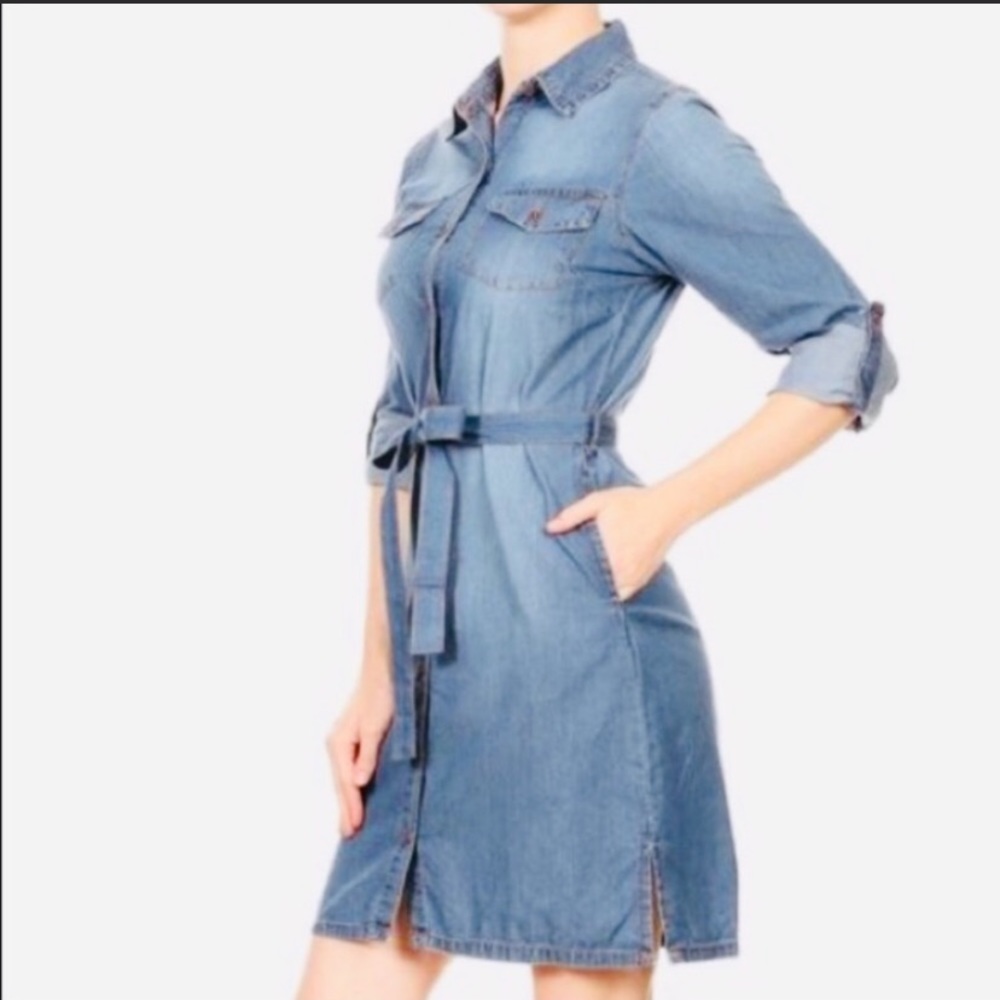 Blue age denim dress belted sz small nwot